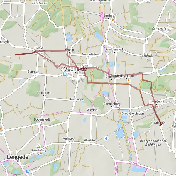 Map miniature of "Wahle Gravel Escape" cycling inspiration in Braunschweig, Germany. Generated by Tarmacs.app cycling route planner