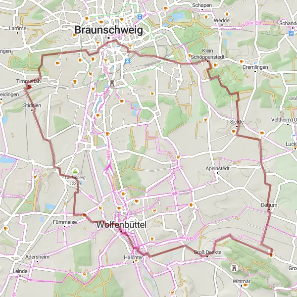 Map miniature of "Gravel Adventure through Historical Landmarks" cycling inspiration in Braunschweig, Germany. Generated by Tarmacs.app cycling route planner