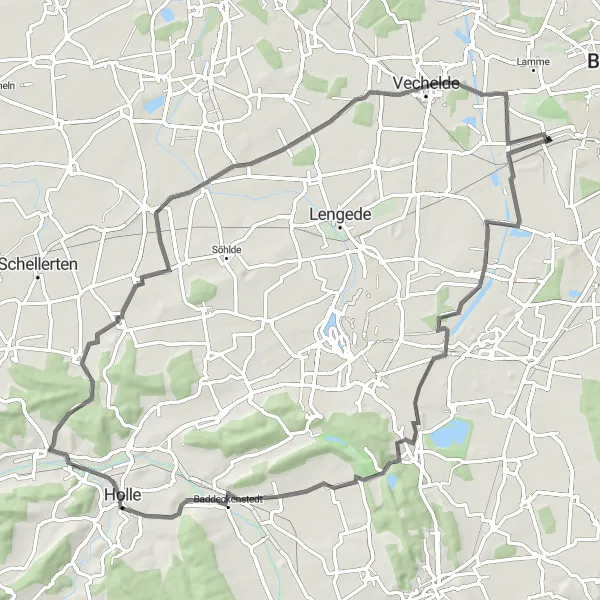 Karten-Miniaturansicht der Radinspiration "Tour durch Groß Gleidingen, Herzberg und Vechelde" in Braunschweig, Germany. Erstellt vom Tarmacs.app-Routenplaner für Radtouren