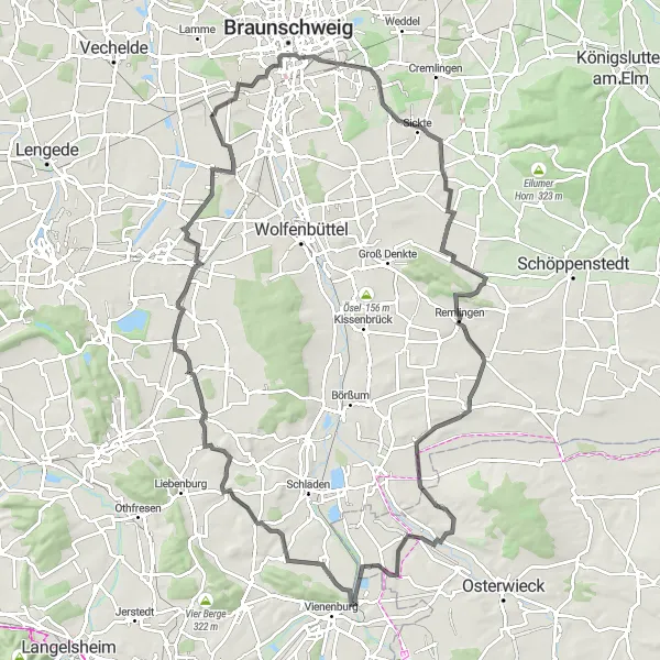 Karten-Miniaturansicht der Radinspiration "Panorama-Tour durch die Natur" in Braunschweig, Germany. Erstellt vom Tarmacs.app-Routenplaner für Radtouren