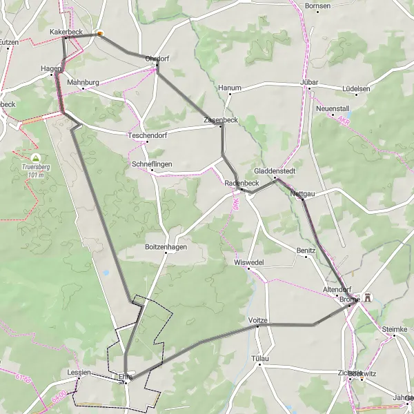 Karten-Miniaturansicht der Radinspiration "Kleine Dorfschönheiten entlang der Radroute" in Braunschweig, Germany. Erstellt vom Tarmacs.app-Routenplaner für Radtouren