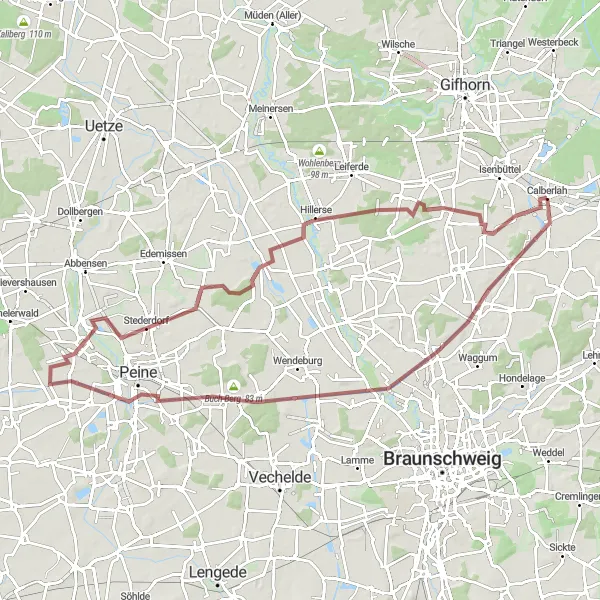 Map miniature of "The Gravel Adventure" cycling inspiration in Braunschweig, Germany. Generated by Tarmacs.app cycling route planner