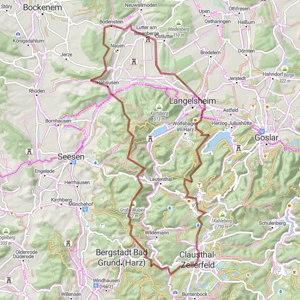 Map miniature of "Gravel Cycling Adventure near Clausthal-Zellerfeld" cycling inspiration in Braunschweig, Germany. Generated by Tarmacs.app cycling route planner