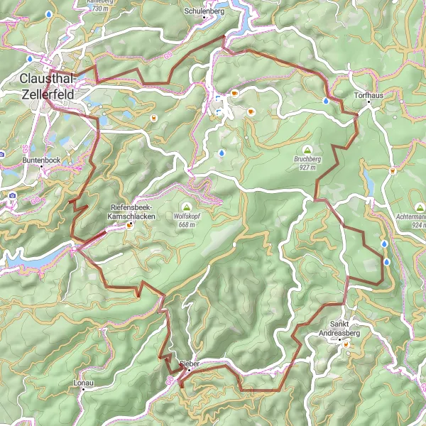 Map miniature of "Gravel Adventure through the Harz Mountains" cycling inspiration in Braunschweig, Germany. Generated by Tarmacs.app cycling route planner