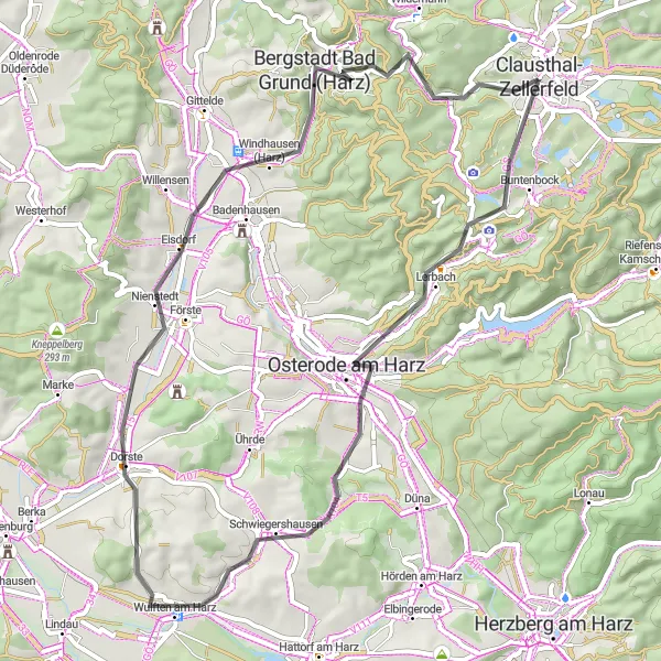 Karten-Miniaturansicht der Radinspiration "Kurzstrecke zu den Kuckholzklippen" in Braunschweig, Germany. Erstellt vom Tarmacs.app-Routenplaner für Radtouren