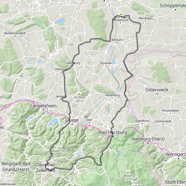 Map miniature of "Scenic Round-Trip Cycling Route near Clausthal-Zellerfeld" cycling inspiration in Braunschweig, Germany. Generated by Tarmacs.app cycling route planner