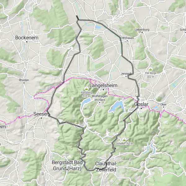 Karten-Miniaturansicht der Radinspiration "Straßenroute zum Goslarer Bergland" in Braunschweig, Germany. Erstellt vom Tarmacs.app-Routenplaner für Radtouren