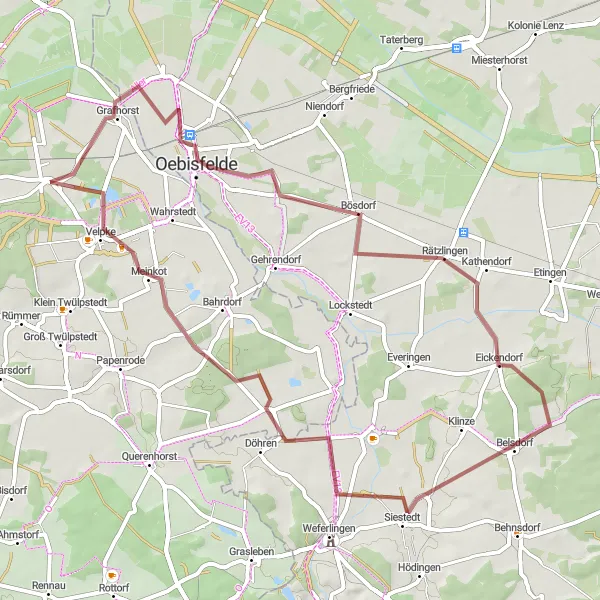 Map miniature of "Oebisfelder Burgturm Challenge" cycling inspiration in Braunschweig, Germany. Generated by Tarmacs.app cycling route planner