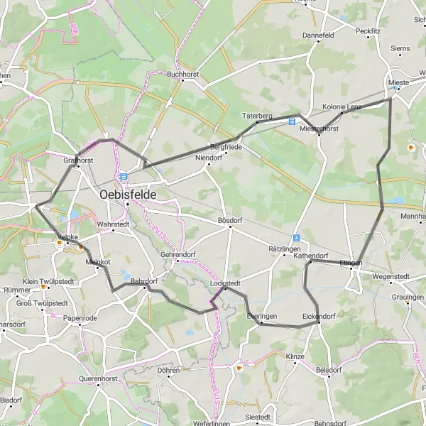Map miniature of "Danndorf Road Adventure" cycling inspiration in Braunschweig, Germany. Generated by Tarmacs.app cycling route planner