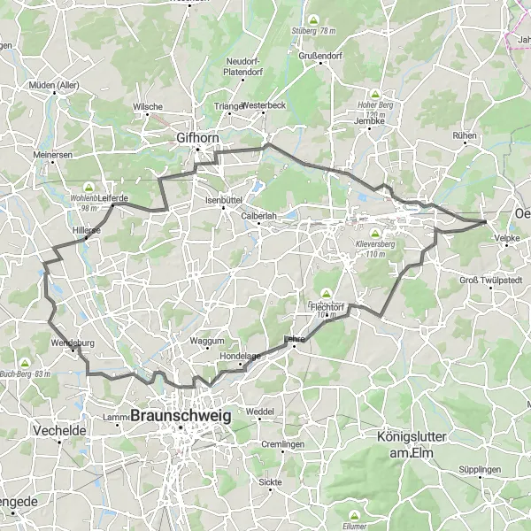 Map miniature of "Danndorf Countryside Ride" cycling inspiration in Braunschweig, Germany. Generated by Tarmacs.app cycling route planner