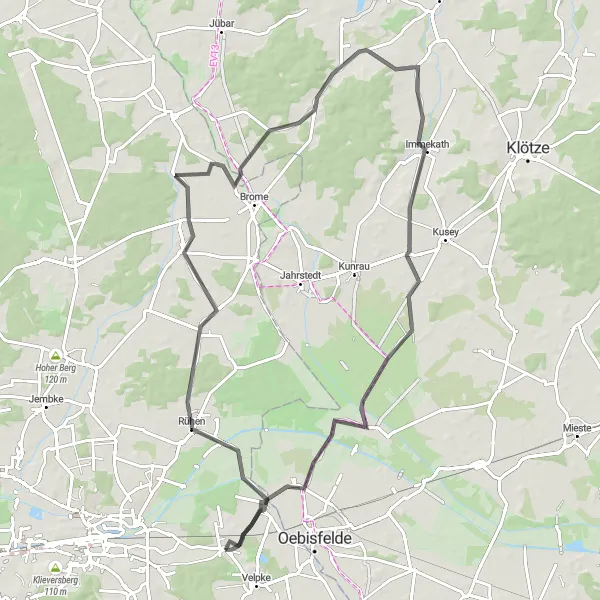 Karten-Miniaturansicht der Radinspiration "Hügelige Straßenfahrt durch die Umgebung" in Braunschweig, Germany. Erstellt vom Tarmacs.app-Routenplaner für Radtouren