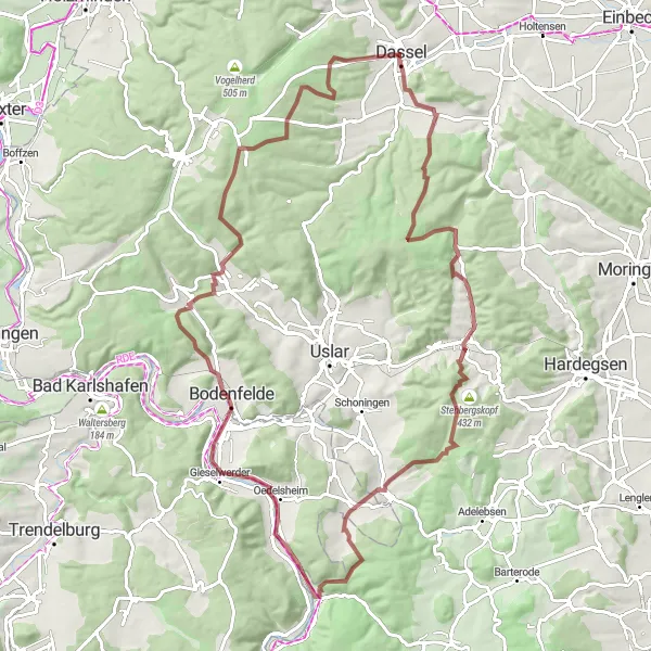 Karten-Miniaturansicht der Radinspiration "Rundfahrt um Dassel" in Braunschweig, Germany. Erstellt vom Tarmacs.app-Routenplaner für Radtouren