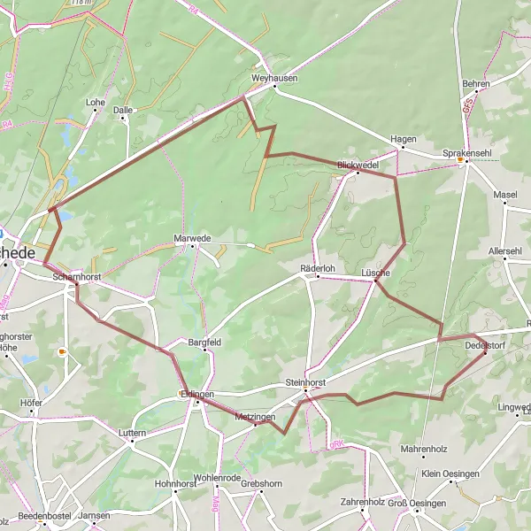 Map miniature of "Eldingen Loop" cycling inspiration in Braunschweig, Germany. Generated by Tarmacs.app cycling route planner