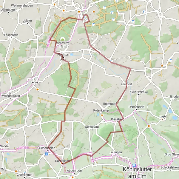 Map miniature of "Gravel Adventure near Detmerode" cycling inspiration in Braunschweig, Germany. Generated by Tarmacs.app cycling route planner