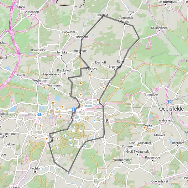 Map miniature of "Wolfpack Adventure" cycling inspiration in Braunschweig, Germany. Generated by Tarmacs.app cycling route planner