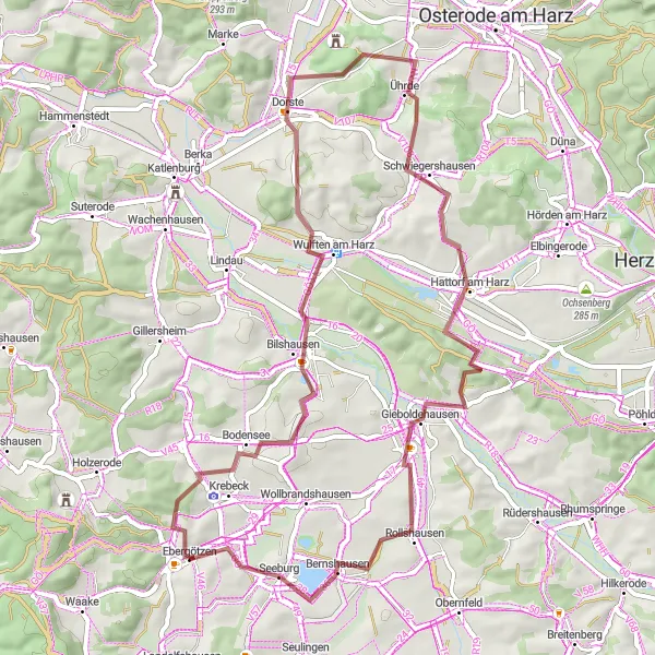 Map miniature of "Ebergötzen - Germershausen Gravel Adventure" cycling inspiration in Braunschweig, Germany. Generated by Tarmacs.app cycling route planner