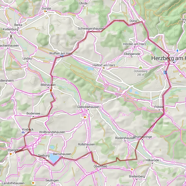 Map miniature of "Höherberg - Rollshausen Gravel Loop" cycling inspiration in Braunschweig, Germany. Generated by Tarmacs.app cycling route planner