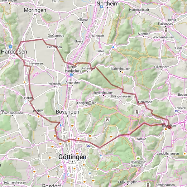 Karten-Miniaturansicht der Radinspiration "Naturschönheiten um Ebergötzen" in Braunschweig, Germany. Erstellt vom Tarmacs.app-Routenplaner für Radtouren