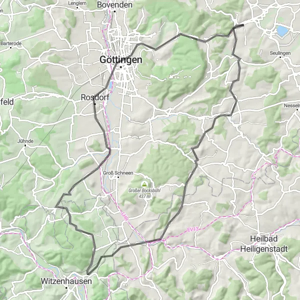 Map miniature of "Ebergötzen to Göttingen" cycling inspiration in Braunschweig, Germany. Generated by Tarmacs.app cycling route planner