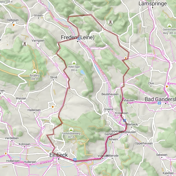 Map miniature of "Einbeck Gravel Loop" cycling inspiration in Braunschweig, Germany. Generated by Tarmacs.app cycling route planner