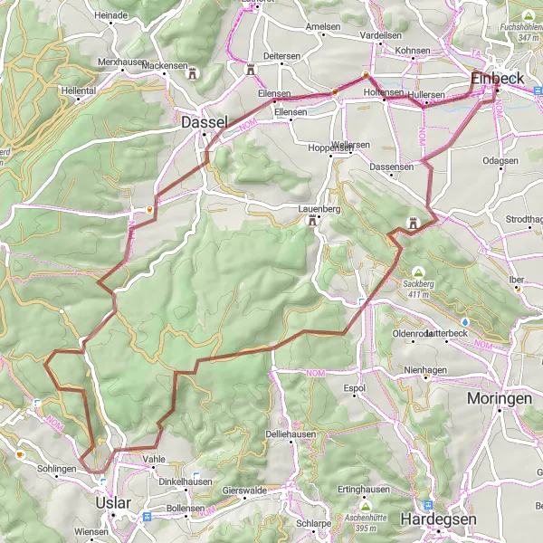 Karten-Miniaturansicht der Radinspiration "Einbeck Burgberg Schleife" in Braunschweig, Germany. Erstellt vom Tarmacs.app-Routenplaner für Radtouren