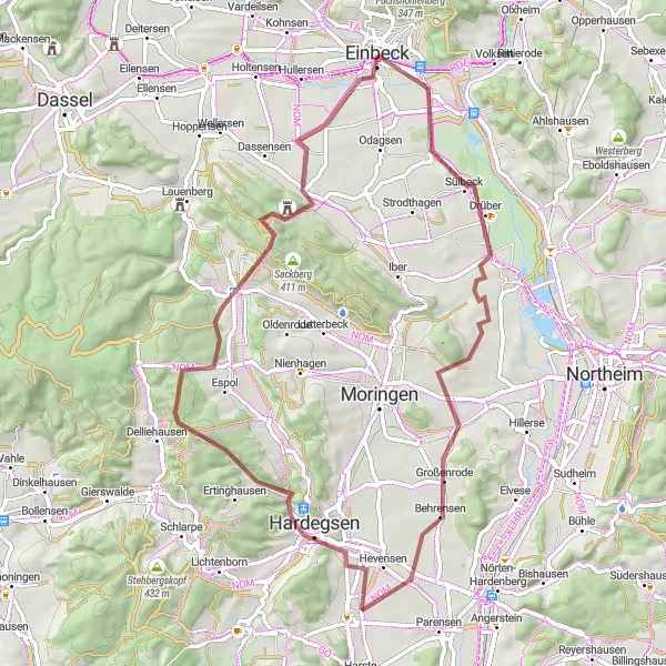 Karten-Miniaturansicht der Radinspiration "Gravel-Abenteuer bei Einbeck" in Braunschweig, Germany. Erstellt vom Tarmacs.app-Routenplaner für Radtouren
