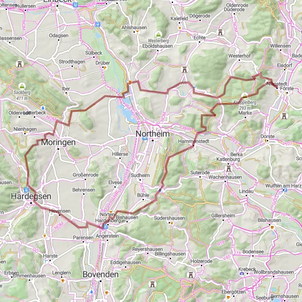 Map miniature of "Hardegsen Gravel Adventure" cycling inspiration in Braunschweig, Germany. Generated by Tarmacs.app cycling route planner