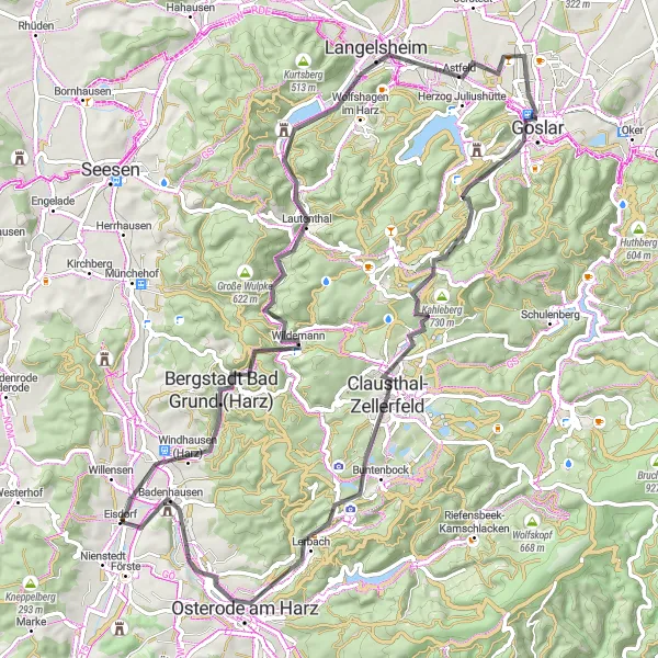 Karten-Miniaturansicht der Radinspiration "Rundtour durch den Harz nach Goslar" in Braunschweig, Germany. Erstellt vom Tarmacs.app-Routenplaner für Radtouren