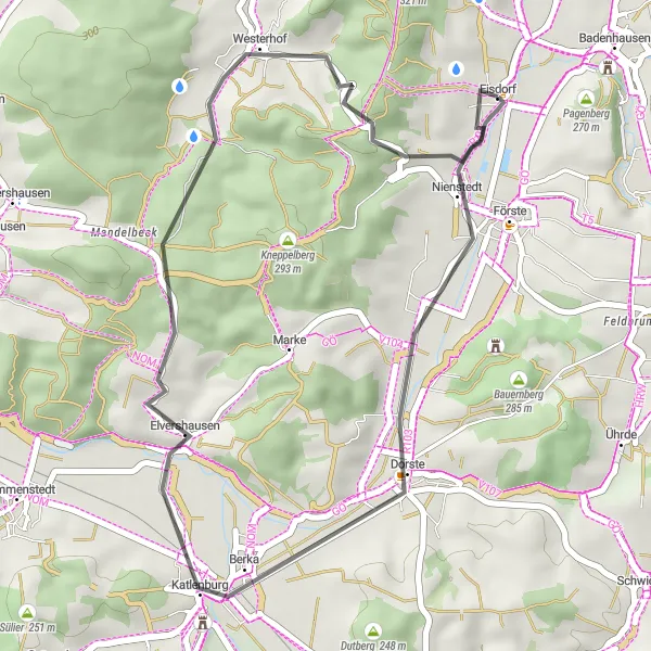 Karten-Miniaturansicht der Radinspiration "Kurzroute nach Elvershausen und Dorste" in Braunschweig, Germany. Erstellt vom Tarmacs.app-Routenplaner für Radtouren