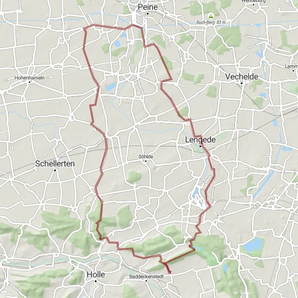 Map miniature of "Adenstedt and Lengede Gravel Expedition" cycling inspiration in Braunschweig, Germany. Generated by Tarmacs.app cycling route planner