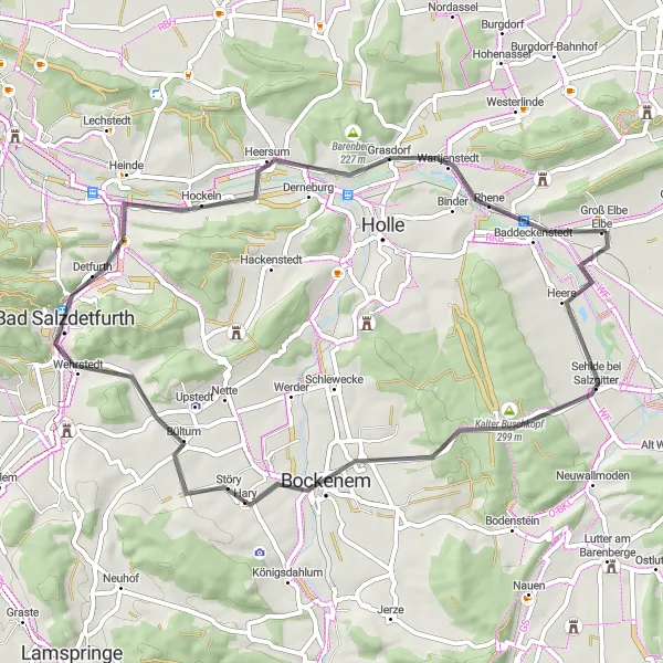 Map miniature of "Elbe - Heere - Kalter Buschkopf" cycling inspiration in Braunschweig, Germany. Generated by Tarmacs.app cycling route planner