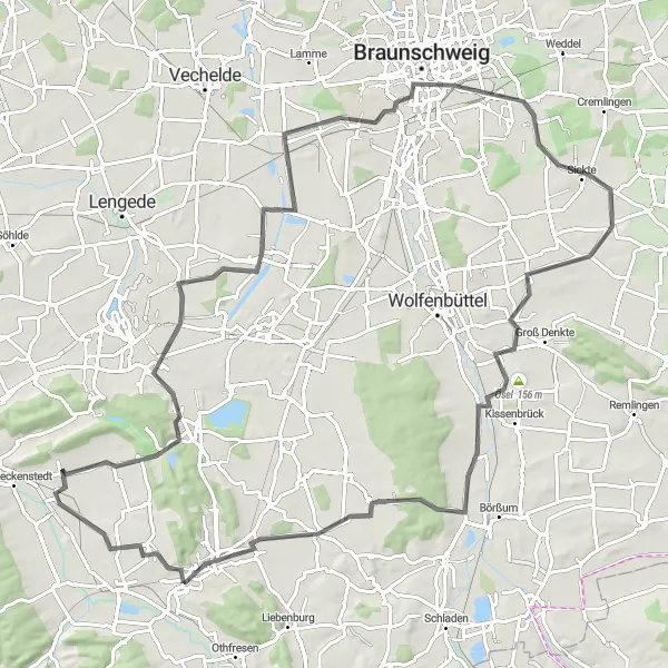 Karten-Miniaturansicht der Radinspiration "Road Tour durch Brunswick und Klein Flöthe" in Braunschweig, Germany. Erstellt vom Tarmacs.app-Routenplaner für Radtouren