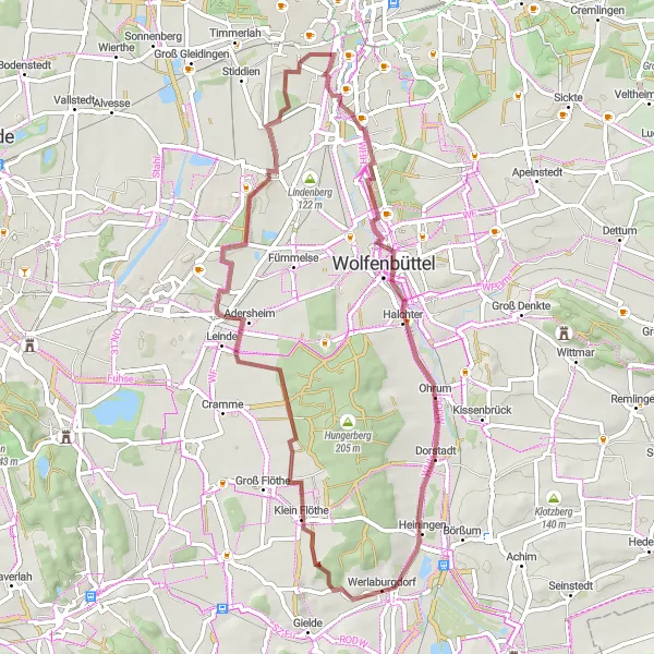 Karten-Miniaturansicht der Radinspiration "Gravel Tour durch Halchter und Dorstadt" in Braunschweig, Germany. Erstellt vom Tarmacs.app-Routenplaner für Radtouren