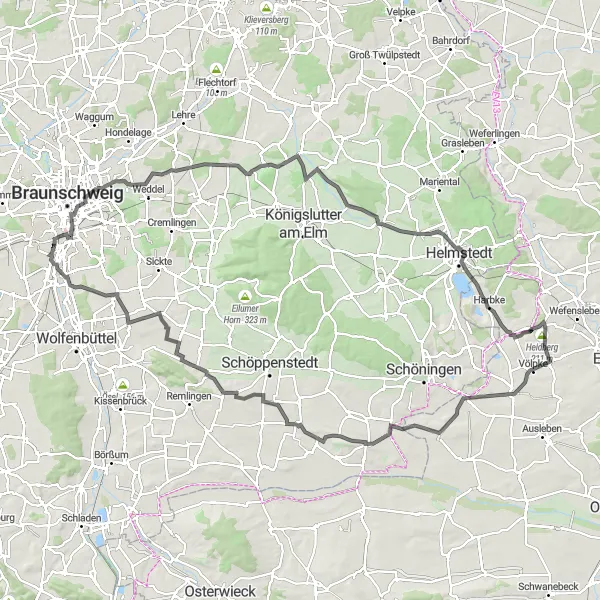 Map miniature of "Ride through historical and natural landmarks" cycling inspiration in Braunschweig, Germany. Generated by Tarmacs.app cycling route planner