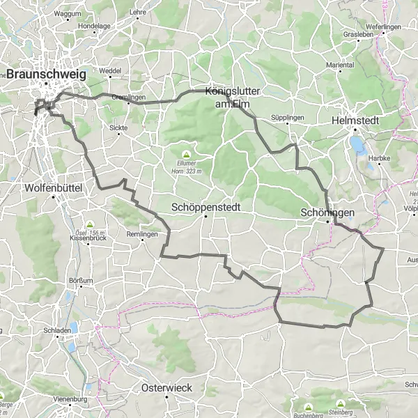 Karten-Miniaturansicht der Radinspiration "Rundtour um Weddeler Berg" in Braunschweig, Germany. Erstellt vom Tarmacs.app-Routenplaner für Radtouren