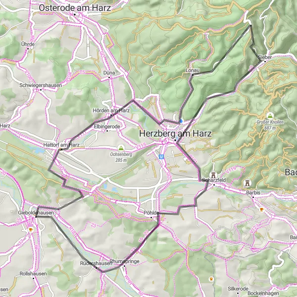 Map miniature of "Harz Hills Road Trip" cycling inspiration in Braunschweig, Germany. Generated by Tarmacs.app cycling route planner