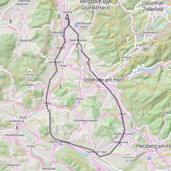 Map miniature of "Harz Highlights" cycling inspiration in Braunschweig, Germany. Generated by Tarmacs.app cycling route planner