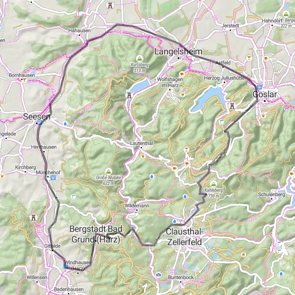 Karten-Miniaturansicht der Radinspiration "Panoramische StraßenTour" in Braunschweig, Germany. Erstellt vom Tarmacs.app-Routenplaner für Radtouren