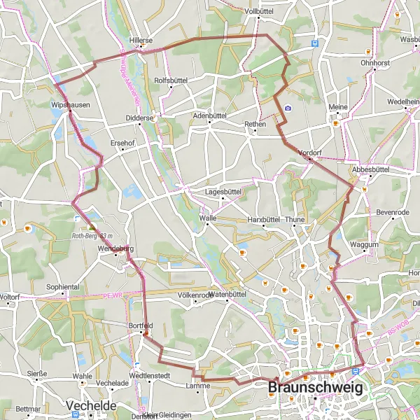 Map miniature of "Rolling Hills and Hidden Gems" cycling inspiration in Braunschweig, Germany. Generated by Tarmacs.app cycling route planner