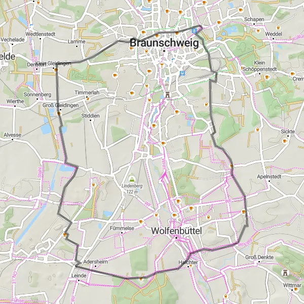 Map miniature of "Salzdahlum Roundabout" cycling inspiration in Braunschweig, Germany. Generated by Tarmacs.app cycling route planner