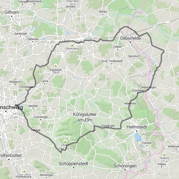 Karten-Miniaturansicht der Radinspiration "Rund um Braunschweig: Entdecke die Natur" in Braunschweig, Germany. Erstellt vom Tarmacs.app-Routenplaner für Radtouren