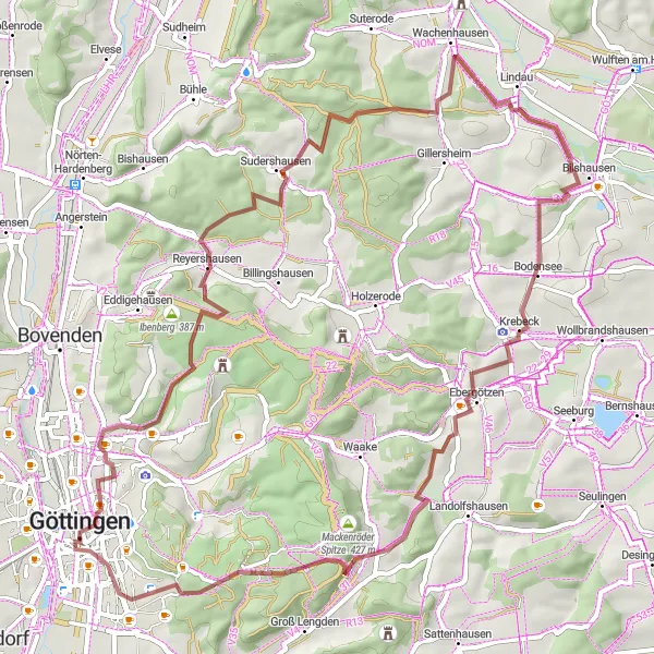 Karten-Miniaturansicht der Radinspiration "Radtour um Göttingen entdecken" in Braunschweig, Germany. Erstellt vom Tarmacs.app-Routenplaner für Radtouren