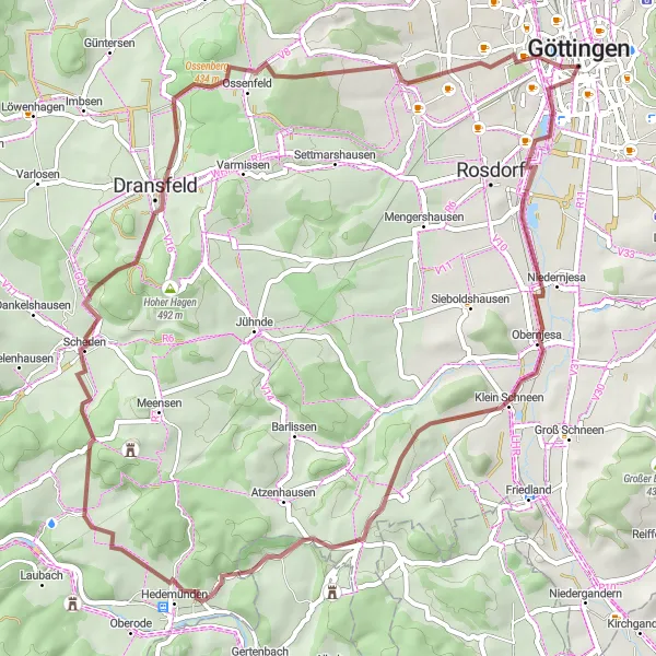 Map miniature of "Giant Hills of Schneen" cycling inspiration in Braunschweig, Germany. Generated by Tarmacs.app cycling route planner