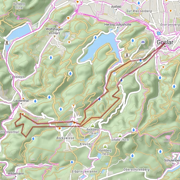 Map miniature of "Goslar-Hahnenklee-Bocksberg-Stiftskirche" cycling inspiration in Braunschweig, Germany. Generated by Tarmacs.app cycling route planner