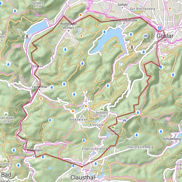 Map miniature of "Goslar-Penberggrube-Abbenrode-Kaiserplatz" cycling inspiration in Braunschweig, Germany. Generated by Tarmacs.app cycling route planner