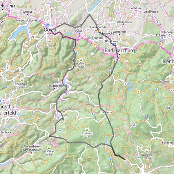 Map miniature of "Panoramic Harz Loop" cycling inspiration in Braunschweig, Germany. Generated by Tarmacs.app cycling route planner