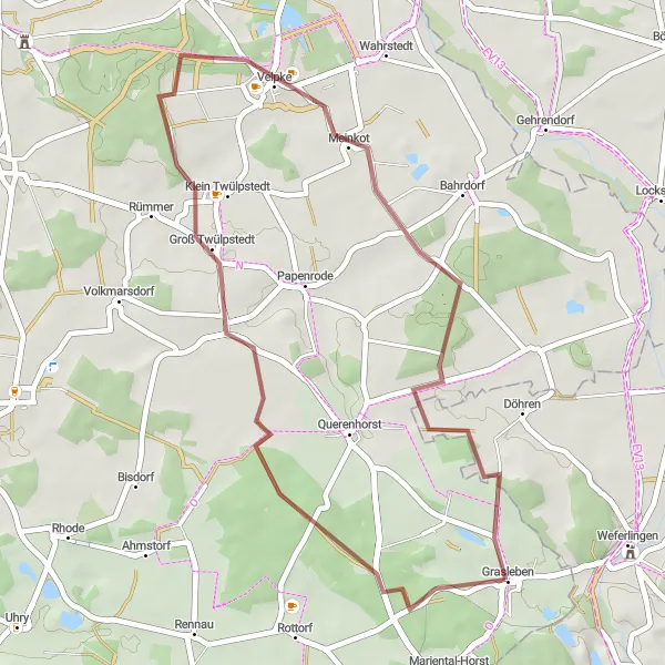 Map miniature of "The Groß Twülpstedt Loop" cycling inspiration in Braunschweig, Germany. Generated by Tarmacs.app cycling route planner
