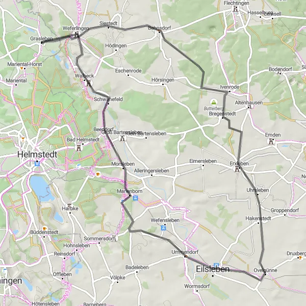 Map miniature of "Ivenrode Butterberg Circuit" cycling inspiration in Braunschweig, Germany. Generated by Tarmacs.app cycling route planner