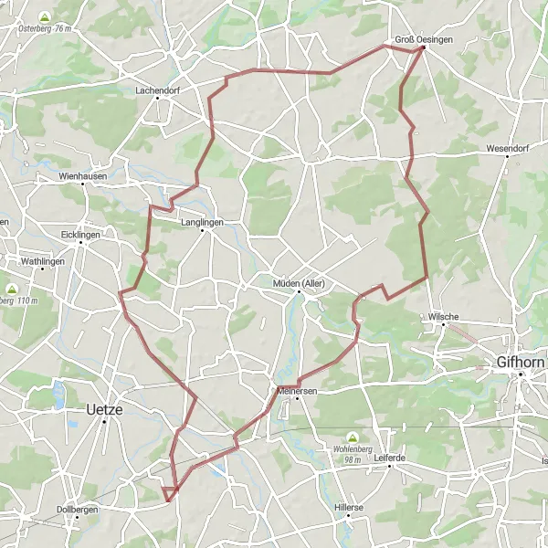 Map miniature of "Ahnsbeck Gravel Loop" cycling inspiration in Braunschweig, Germany. Generated by Tarmacs.app cycling route planner