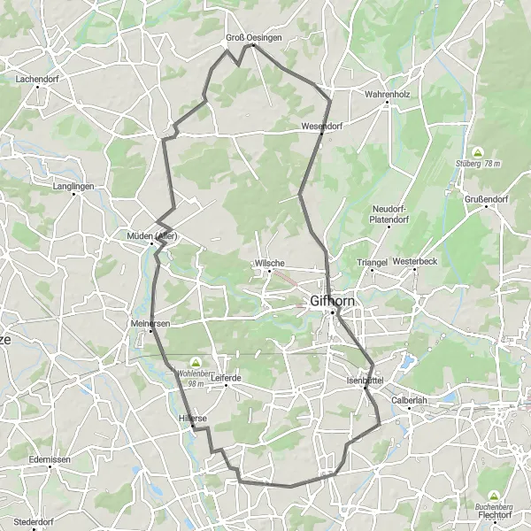 Karten-Miniaturansicht der Radinspiration "Natur pur - Eine Fahrradtour durch die Heide-Region" in Braunschweig, Germany. Erstellt vom Tarmacs.app-Routenplaner für Radtouren